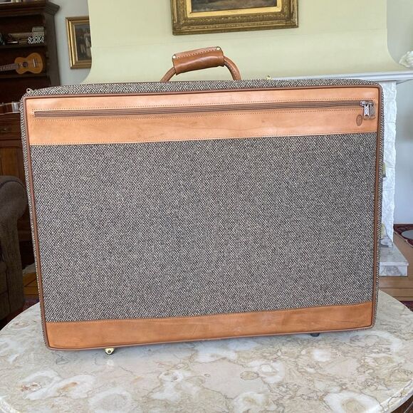 Vintage Hartmann Luggage Leather & Tweed Rolling Suitcase - Picture 1 of 16